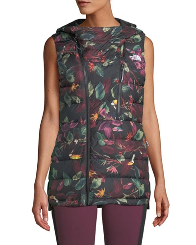 The North Face Niche Hooded Floral Puffer Vest In Black Pattern