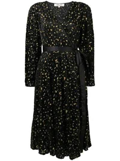 Diane Von Furstenberg Satin-trimmed Metallic Flocked Chiffon Wrap Dress In Black