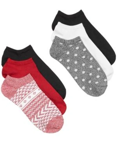 Hue Super Soft Liner Socks, Set Of 6 In Black Dot Pack