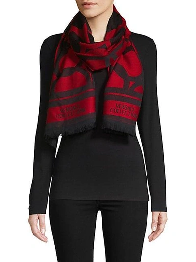 Versace Geometric-print Scarf In Black Red