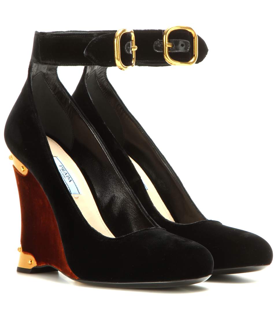black velvet wedge heels