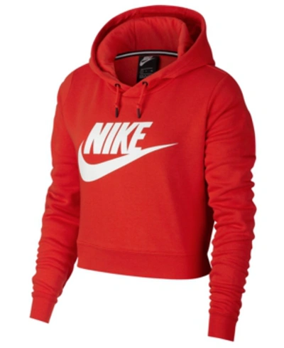 Nike Sportswear Rally Logo Cropped Fleece Hoodie In Hbnrrd/whi