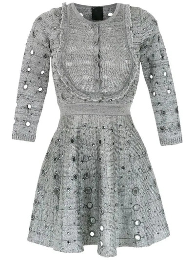 Andrea Bogosian Knitted Apliqué Dress In Grey