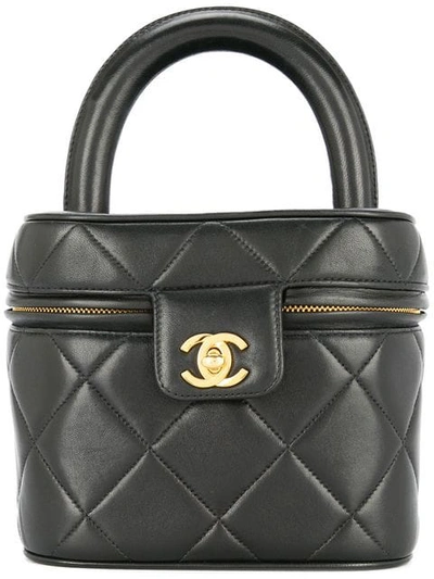 Pre-owned Chanel Vintage  Quilted Cosmetic Vanity Hand Bag - Black