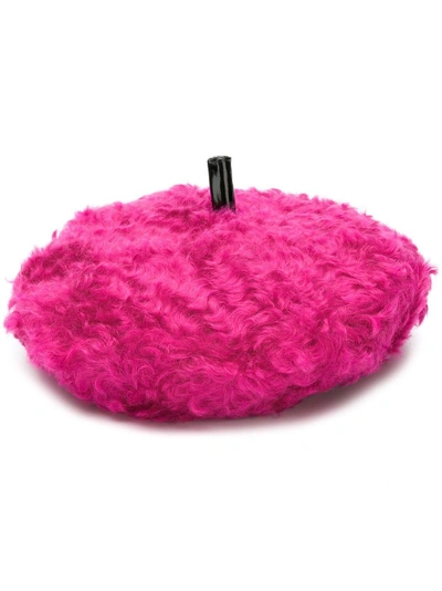 Moschino Fuzzy Beret - Pink In Pink & Purple