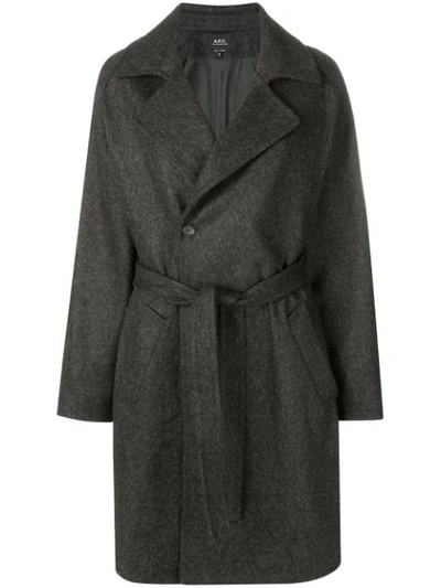 Apc Belted Sigle Breasted Coat In Grey