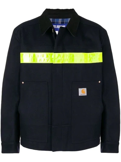 Junya Watanabe X Carhartt Fluorescent-trim Wool-blend Jacket In Navy