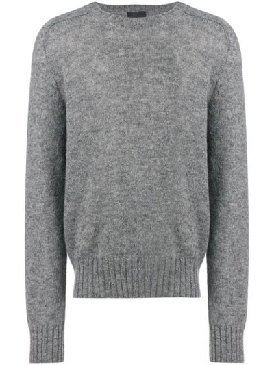 Prada Melierter Pullover Mit Rundhalsausschnitt In Grey