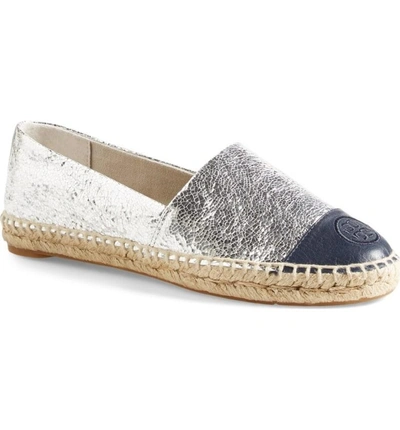 Tory Burch Colorblock Espadrille Flat In Silver/ Tory Navy