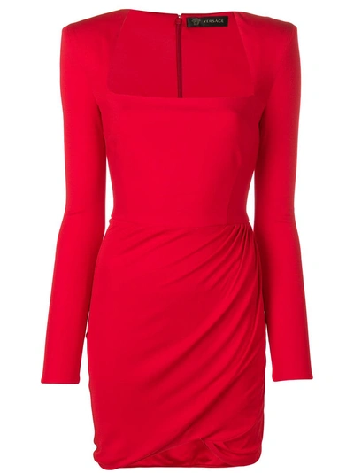 Versace Draped Jersey Dress - Red