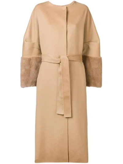 Ava Adore Fur Sleeves Coat In Neutrals
