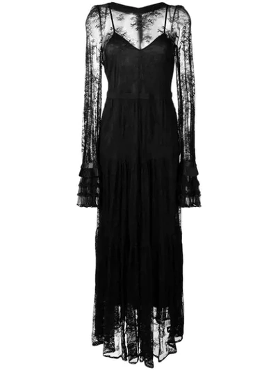 Black Coral Long Lace Dress In Material Black