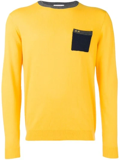 Sun 68 Contrast Chest Pocket Sweater - Yellow