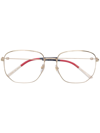 Gucci Web Detail Hexagonal-frame Glasses In Metallic