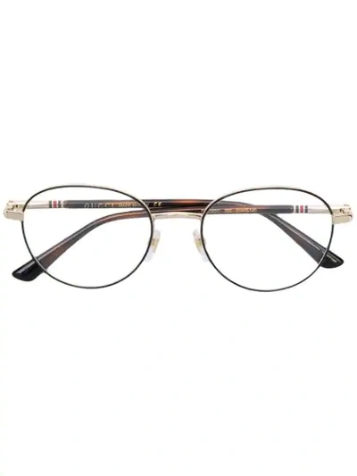 Gucci Web Detail Round Frame Glasses In Black