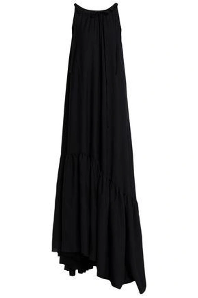 Ann Demeulemeester Asymmetric Ruffled Canvas Gown In Black