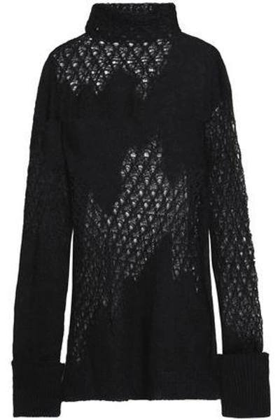 Ann Demeulemeester Woman Open-knit Mohair-blend Turtleneck Sweater Black