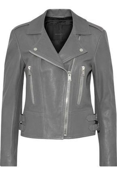 Belstaff Woman Marving Buckle-embellished Textured-leather Biker Jacket Gray