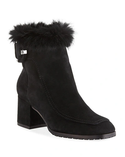 Aquatalia Charlize Suede Booties With Fur Trim In Gray