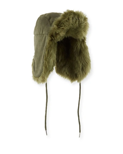 Charlotte Simone Fashion Helmet Trapper Hat W/ Faux Fur Lining In Khaki