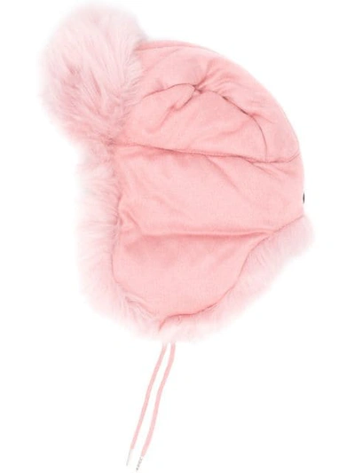 Charlotte Simone Fashion Helmet Trapper Hat W/ Faux Fur Lining In Pink
