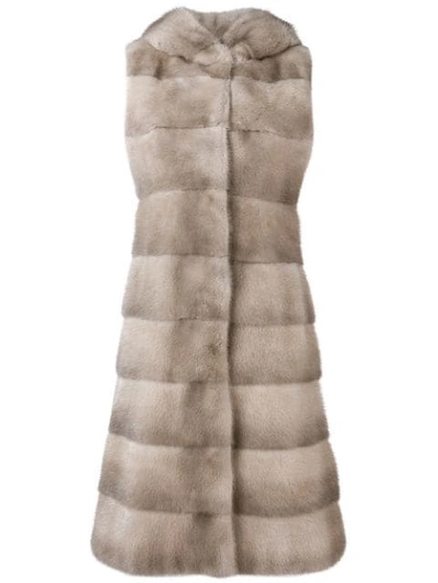 Liska Long Fur Gilet In Neutrals