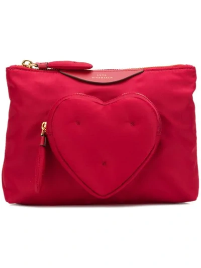 Anya Hindmarch Chubby Heart Nylon Pouch - Red