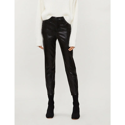 J Brand Ruby High-rise Coated-leather Cigarette Trousers In Crystal Black