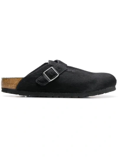 Birkenstock Basel Big Buckle Black Leather Sabot - Premium In Nero