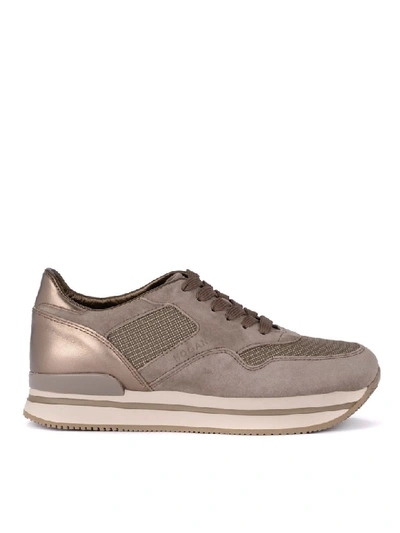 Hogan H222 Dove Suede Sneaker And Metal Leather In Grigio