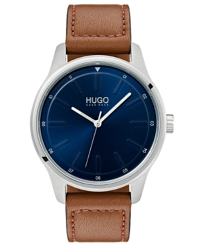 Hugo Men's #dare Brown Leather Strap Watch 42mm Women's Shoes In Blue