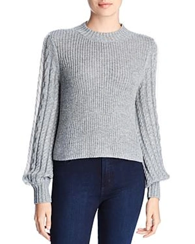Marled X Olivia Culpo Blouson-sleeve Cropped Sweater In Gray/ivory