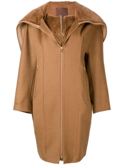 Liska Hooded Fur Coat - Brown