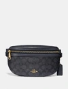 Coach Belt Bag In Signature Canvas In Charcoal/midnight Navy/gold