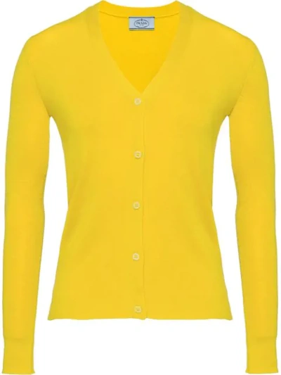Prada Cashmere And Silk Cardigan In Yellow