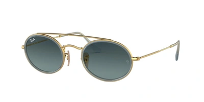 Ray Ban Ray-ban Sunglasses, Rb3847n Oval Double Bridge In Gold/blue