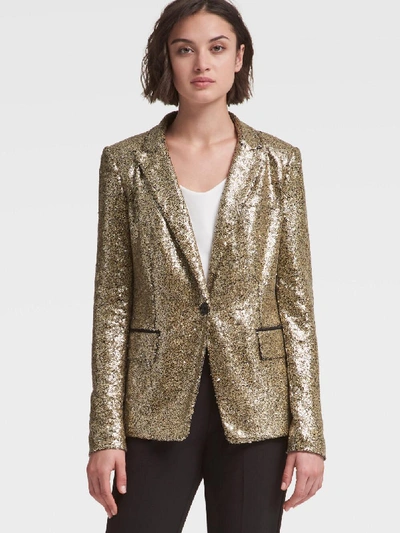 Dkny Sequined One-button Blazer In Gold