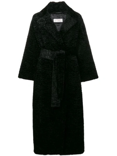 Alberto Biani Astrakan Belted Coat In Black