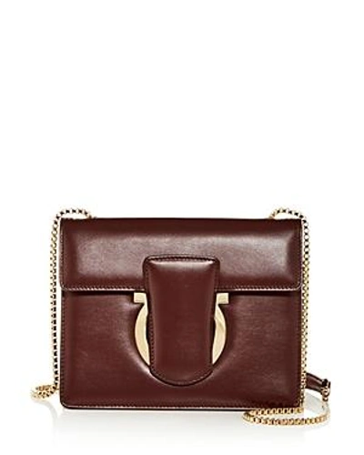 Ferragamo Thalia Small Leather Convertible Shoulder Bag In Wine Burgundy/gold