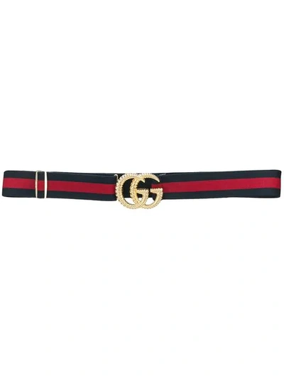 Gucci Elastic Double G Buckle Belt In Blue