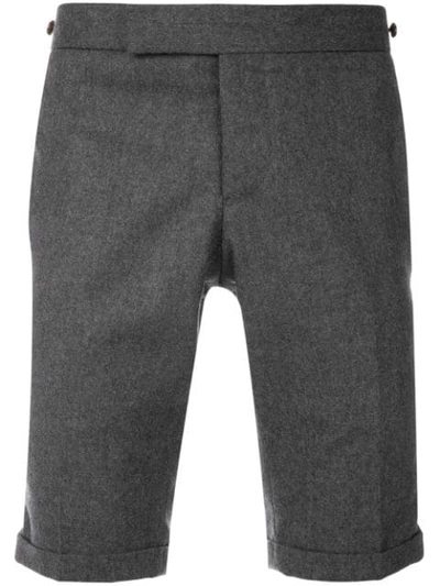 Thom Browne Seamed Elastic Stripe Skinny Wool Shorts In Grey