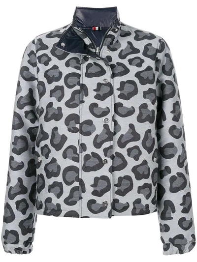 Thom Browne Leopard Wool Jacquard Down Jacket In Grey