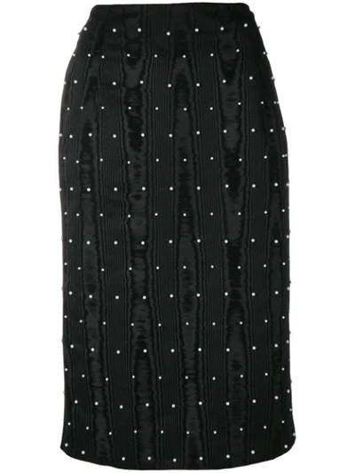 Thom Browne Pearl Embroidered Pencil Skirt In Black