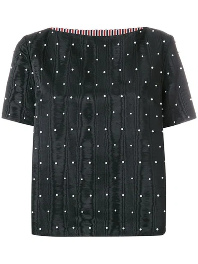 Thom Browne Pearl Embroidered Moire Tee In Black
