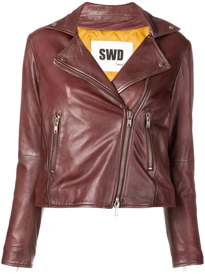 Sword 6.6.44 Zipped Leather Jacket In Brown