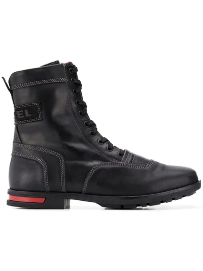 Diesel Stiefel Mit Schnürung - Schwarz In Black