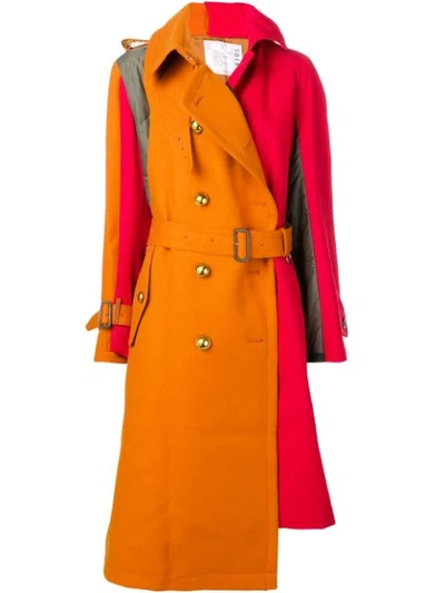 Sacai Paneled Wool, Cotton-twill And Quilted Shell Coat In Orange