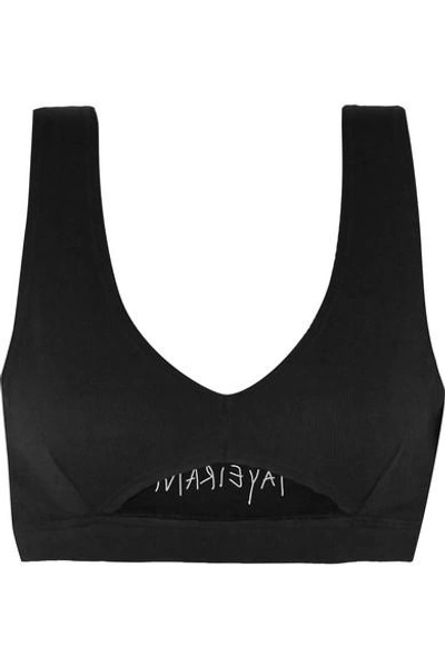 Marieyat Ryym Cutout Ribbed Cotton-blend Soft-cup Bra In Black