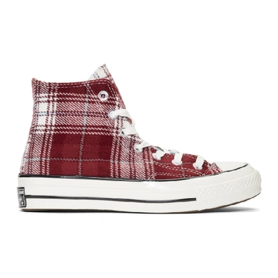 Converse Chuck 70 Plaid High Top Sneakers In Burgundy