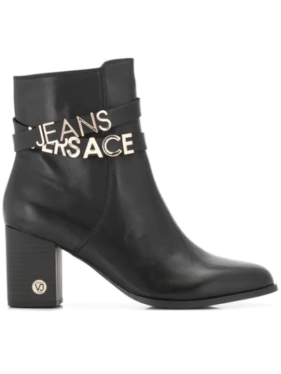 Versace Jeans Ankle Straps Boots In Black
